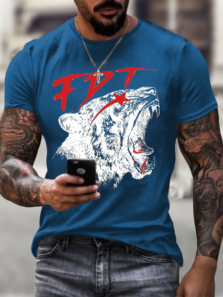 Men'S Retro FDT Printed Casual Crew Neck T-Shirt
