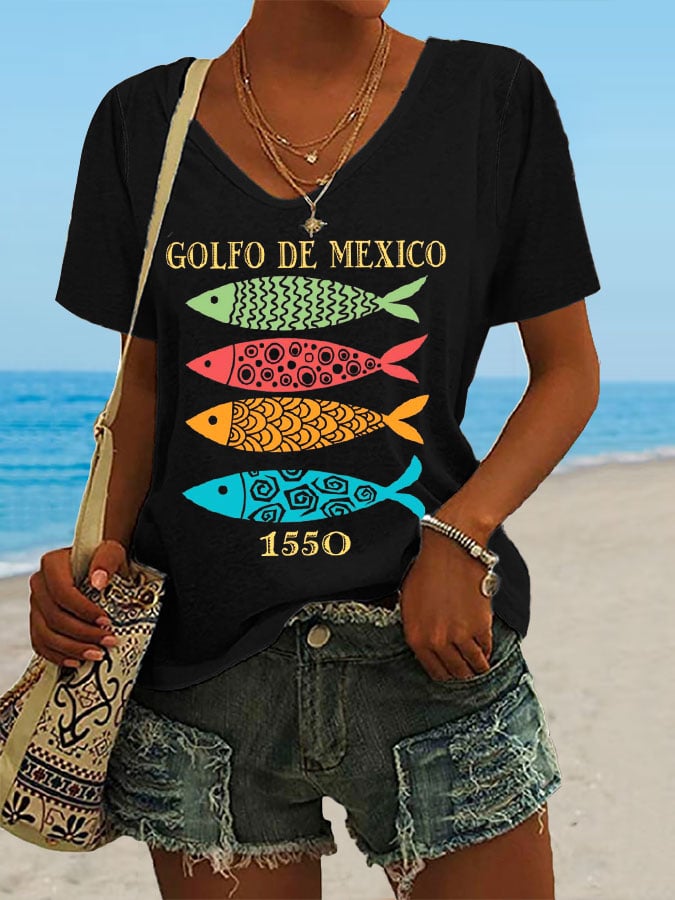 Women's Gulf Of Mexico Print Casual T-Shirt