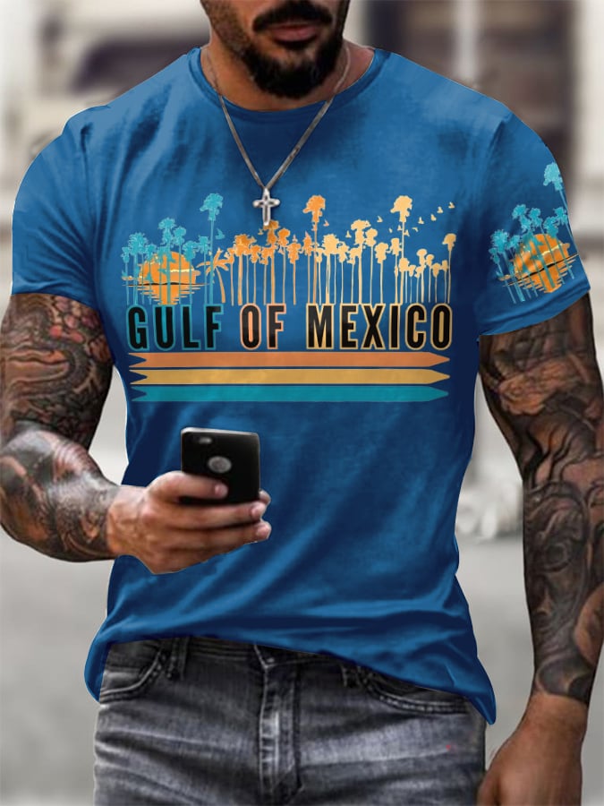 Men'S Retro Gulf Of Mexico Printed Casual Crew Neck T-Shirt