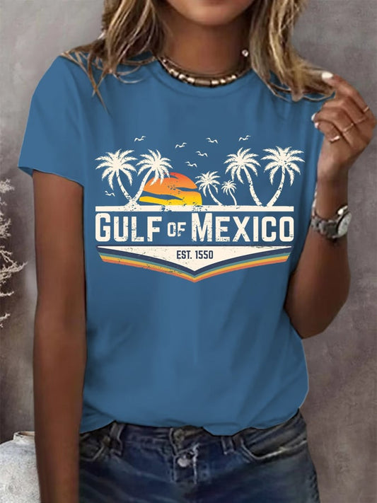 Women's Gulf Of Mexico Print Round Neck T-Shirt