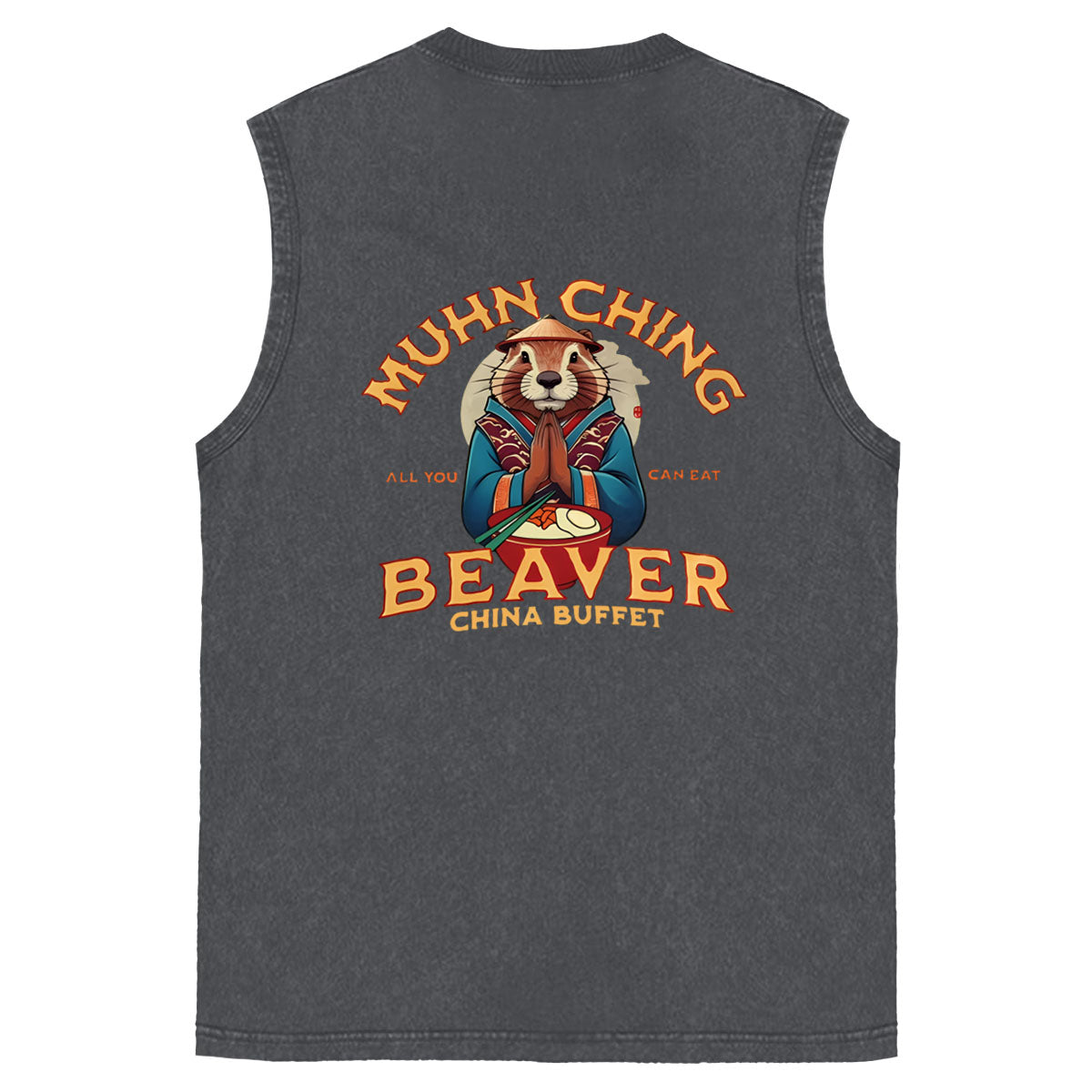 Muhn Ching All You Can Eat Beaver China Buffet Art Print Cotton Sleeveless Tank Tops