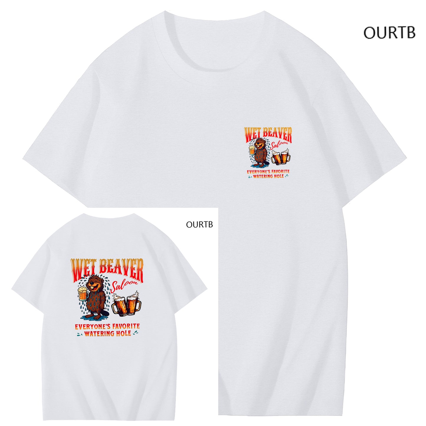 Wet Beaver Everyone's Favorite Watering Hole Funny Adoult Art Pattern Print T-Shirt