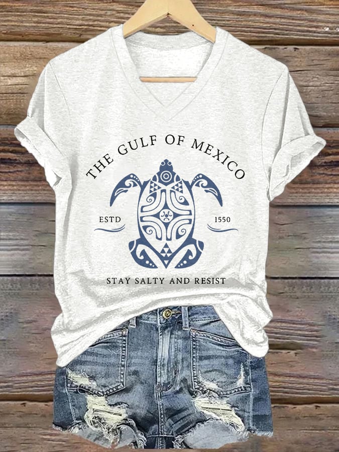 Women's Gulf Of Mexico Printed V Neck T-Shirt