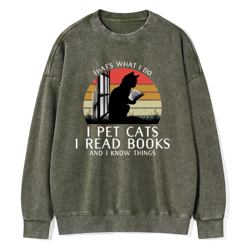 Cat And Book Unisex Washed Sweatshirt