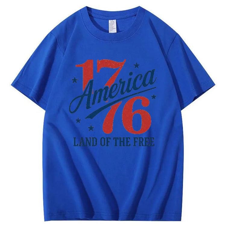 Independence Day 1776 America Land Of The Free Pattern Print 100%Cotton T-Shirt