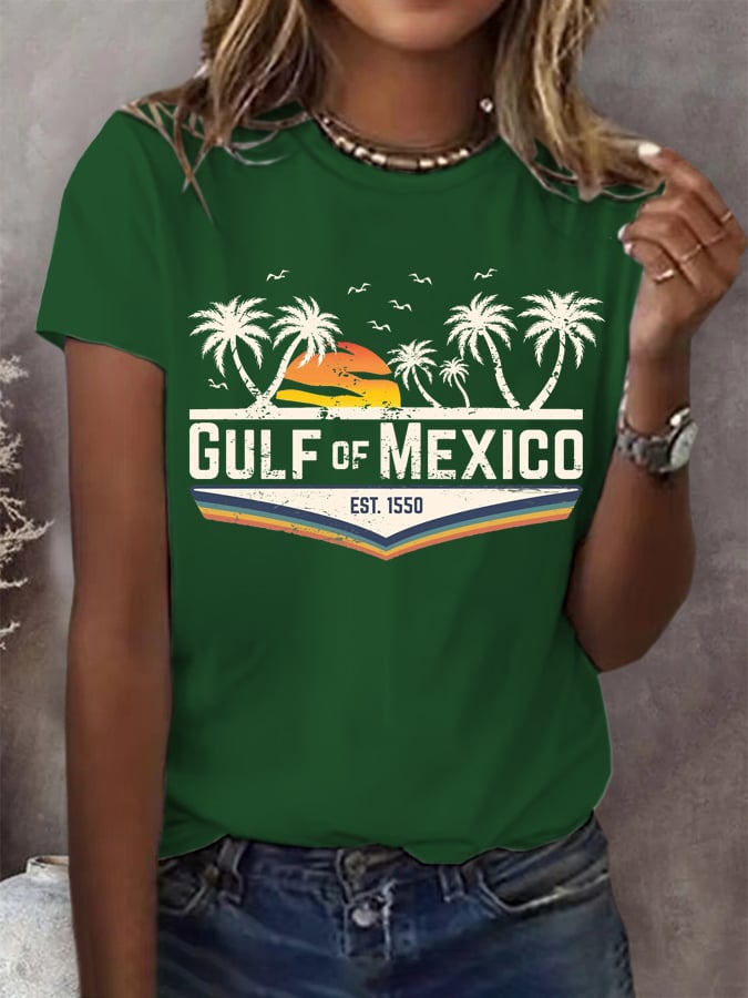 Women's Gulf Of Mexico Print Round Neck T-Shirt