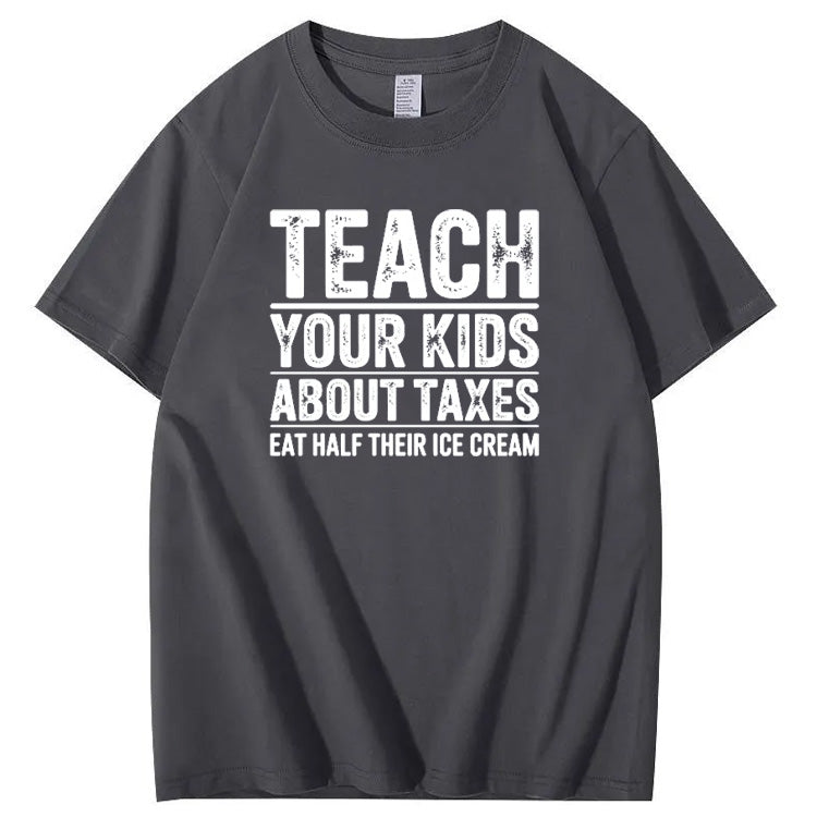 Teach Your Kids About Taxes Eat Half Of Their Ice  Cream Pattern Print 100% Cotton T-Shirt