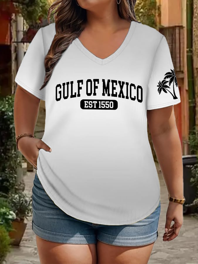 Women's Plus Size Gulf Of Mexico Print V-Neck T-Shirt