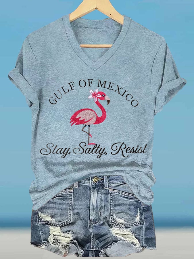 Women's Gulf Of Mexico Printed V Neck T-Shirt