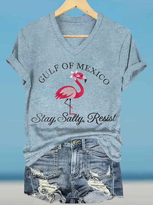 Women's Gulf Of Mexico Printed V Neck T-Shirt