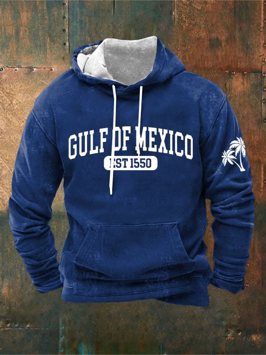 Men's Gulf Of Mexico Print Casual Hooded Sweatshirt