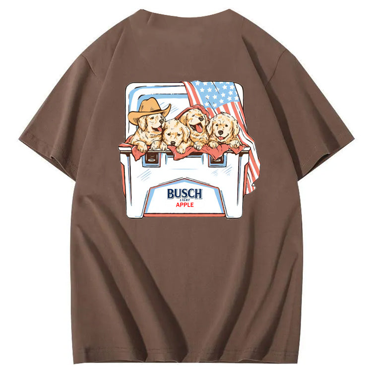 Happy Dogs And American Flag Pattern Print T-Shirt