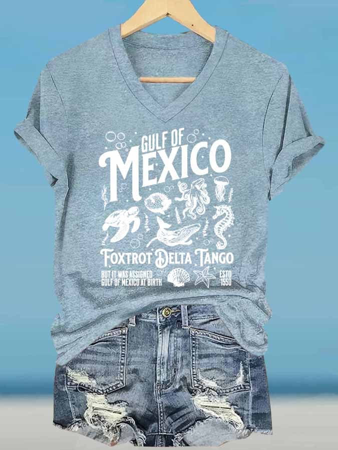 Women's Gulf Of Mexico Printed V Neck T-Shirt