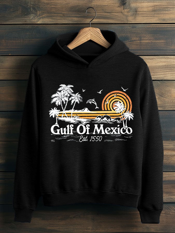 Men's Gulf Of Mexico Print Casual Hooded Sweatshirt