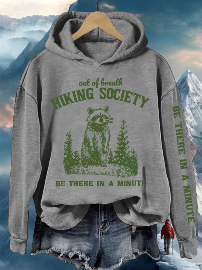 Women's Out Of Breath Hiking Society Printed Hooded Long Sleeve Sweatshirt