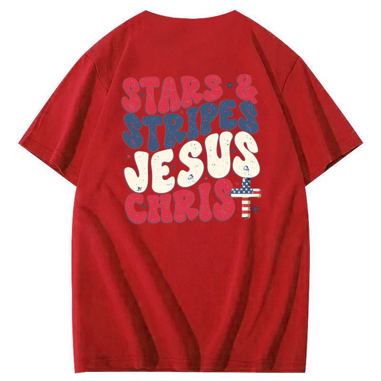 Independence Day Stars&Stripes Jesus Chirs Pattern Print T-Shirt