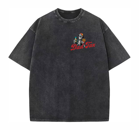 Dad Tax Washed And Distressed Pattern Crew Neck T-Shirt