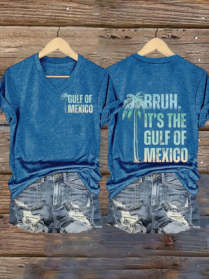 Women's Bruh It's The Gulf Of Mexico Printed V-Neck T-Shirt