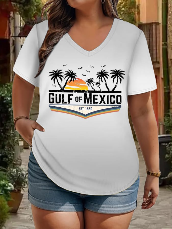 Women's Plus Size Gulf Of Mexico Print V-Neck T-Shirt