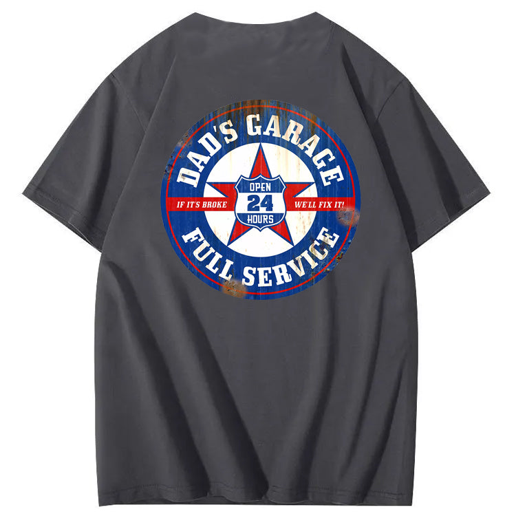 Dad's Garage Full Service If It's Broke We'll Fix It Printed Men's T-shirt