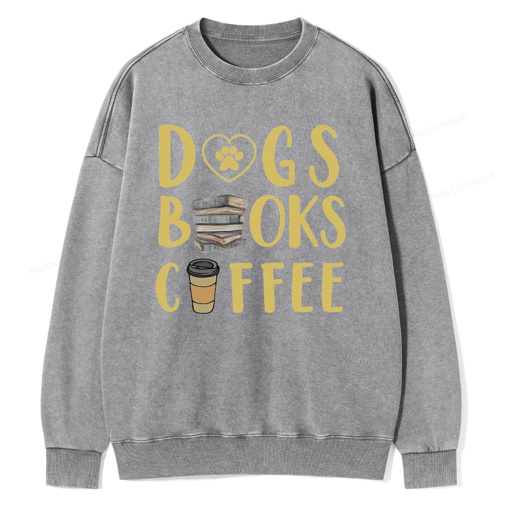 Pagewing Dogs, Books, Coffee Unisex Washed Sweatshirt