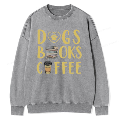 Pagewing Dogs, Books, Coffee Unisex Washed Sweatshirt