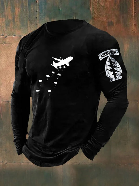 Men's  Air Force Pattern Long Sleeve  100% Cotton T-Shirt
