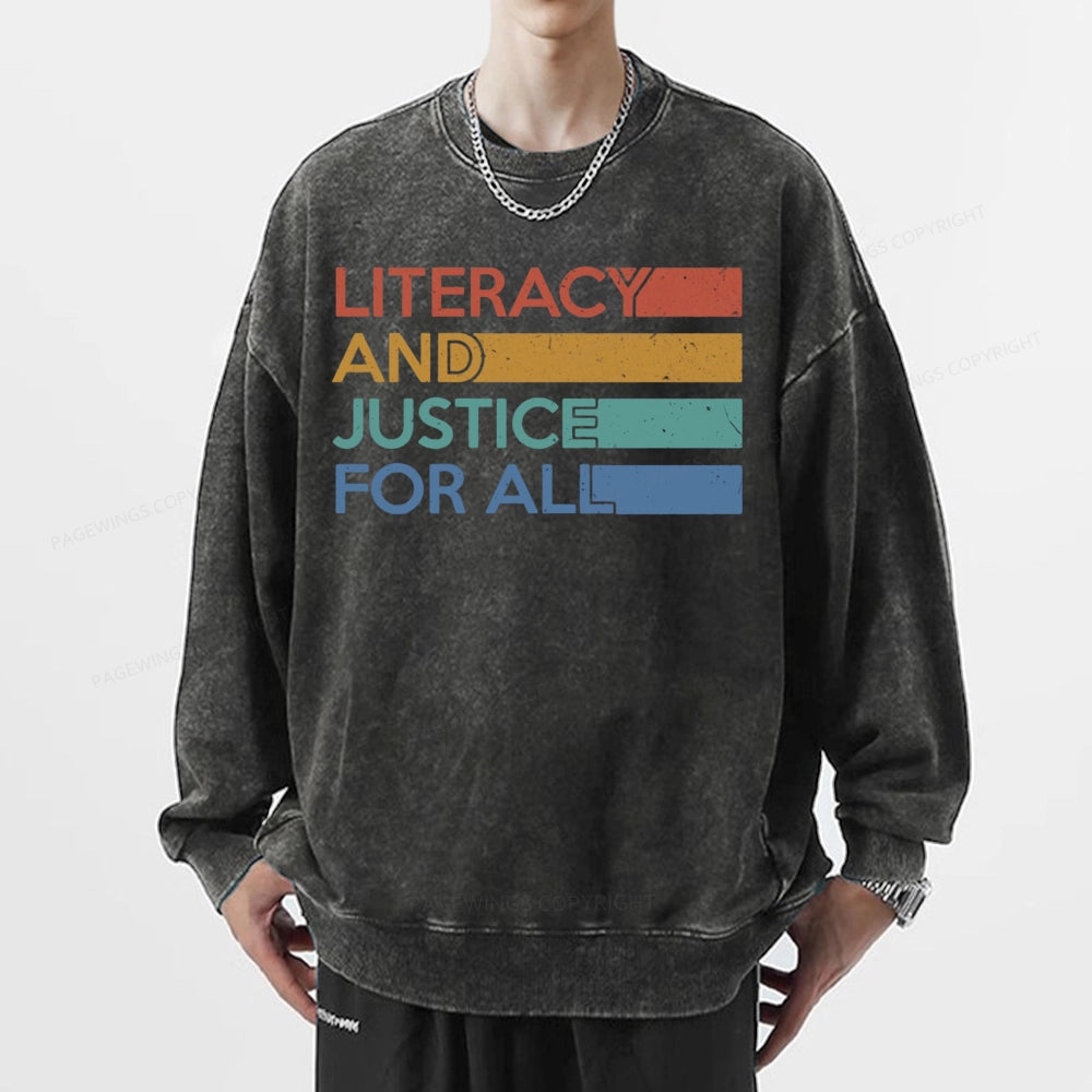 Pagewing Literacy and Justice For All Unisex Washed Sweatshirt