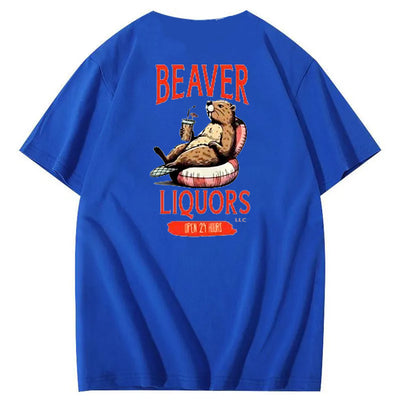 Beaver Pattern Print Crew Neck T-Shirt