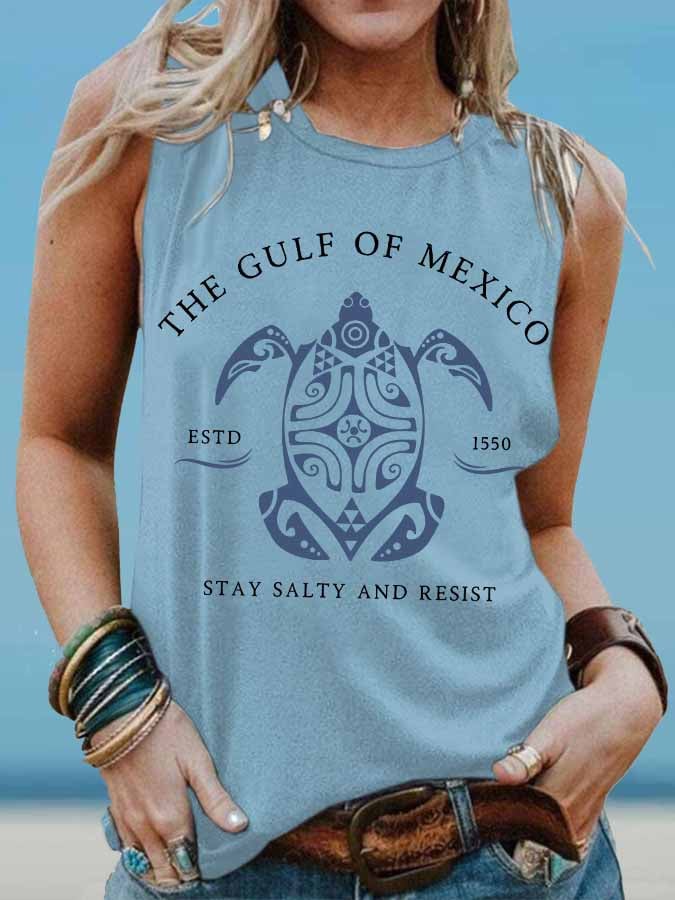 Women's Gulf Of Mexico Print Round Neck Tank Top