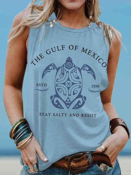 Women's Gulf Of Mexico Print Round Neck Tank Top