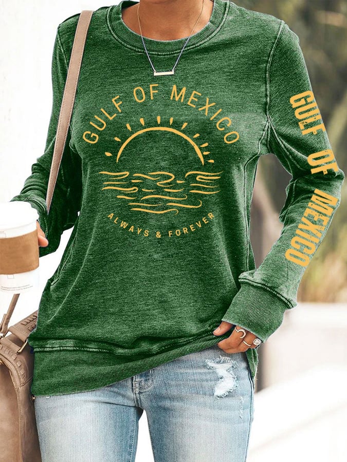 Women's Gulf Of Mexico Print Round Neck Sweatshirt