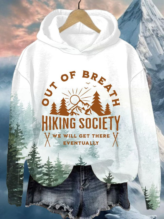 Women's Out of Breath Hiking Society We Will Get There Eventually Print Casual Hooded Sweatshirt