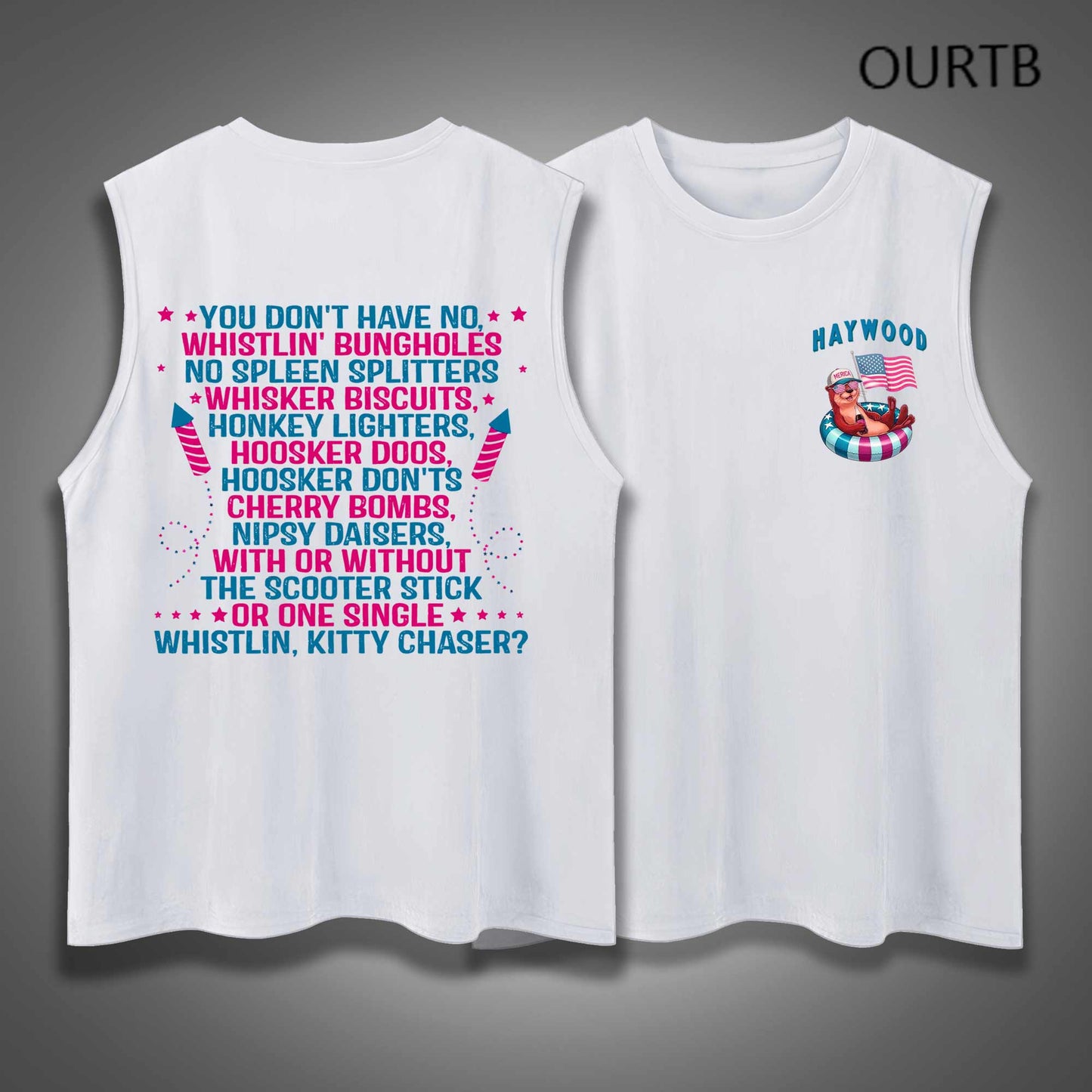 Haywood Beaver USA Independence Day Funny Adult Discomfort Art Print Cotton Sleeveless Tank Tops