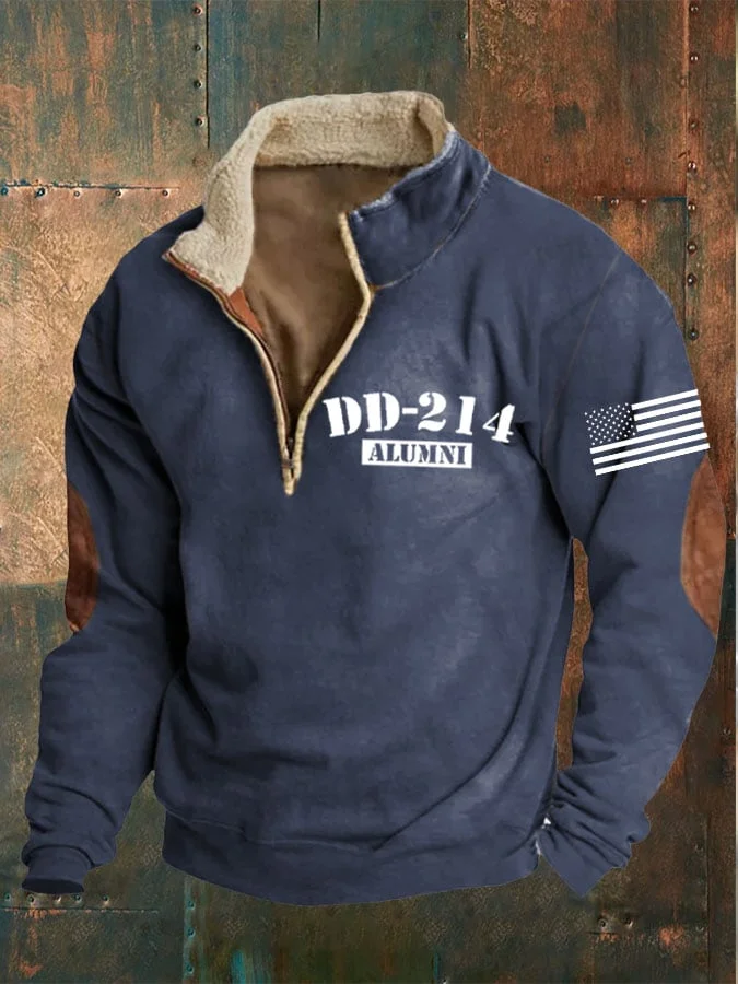 Men's Veterans DD-214 Zipper Collar Long Sleeve Sweatshirt