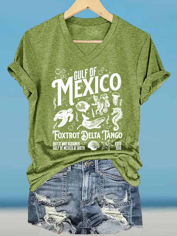 Women's Gulf Of Mexico Printed V Neck T-Shirt