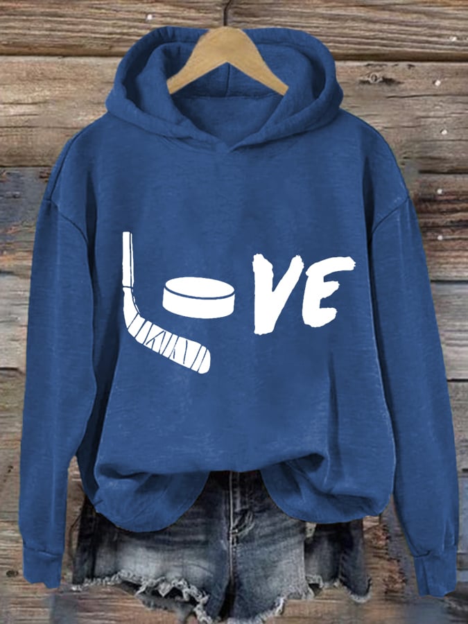Women's Love Ice Hockey Print Casual Sweatshirt