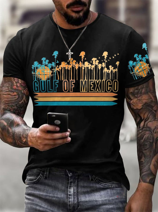 Men'S Retro Gulf Of Mexico Printed Casual Crew Neck T-Shirt