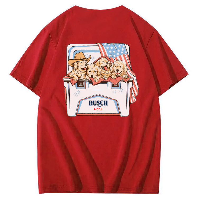 Happy Dogs And American Flag Pattern Print T-Shirt