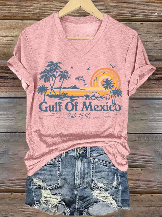 Women's Gulf Of Mexico Printed V Neck T-Shirt