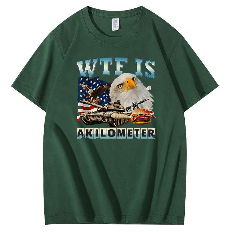 Wtf Is Akilometer American Flag Pattern Print Cotton T-Shirt