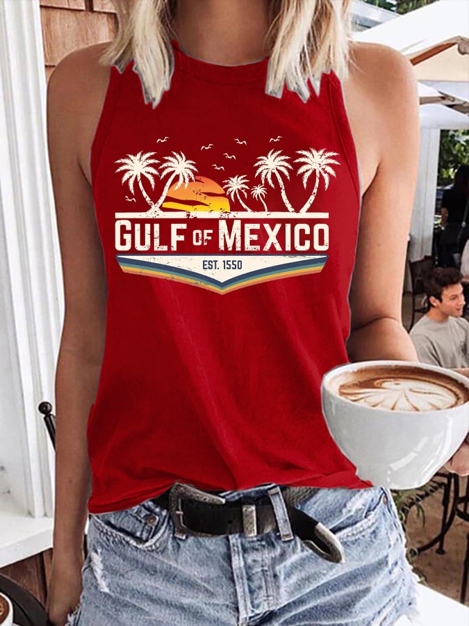 Women's Gulf Of Mexico Print Round Neck Tank Top