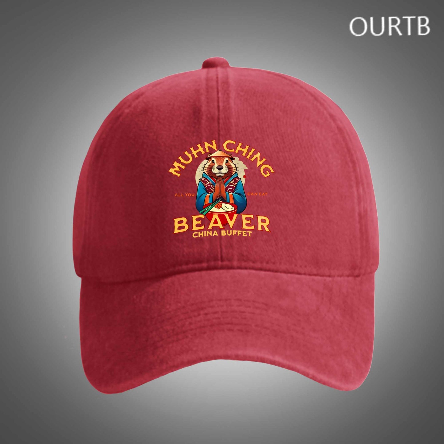 Muhn China All You Can Eat Beaver China Buffet Funny Art Print Unisex Distressed Cotton Washed Art Print Hat