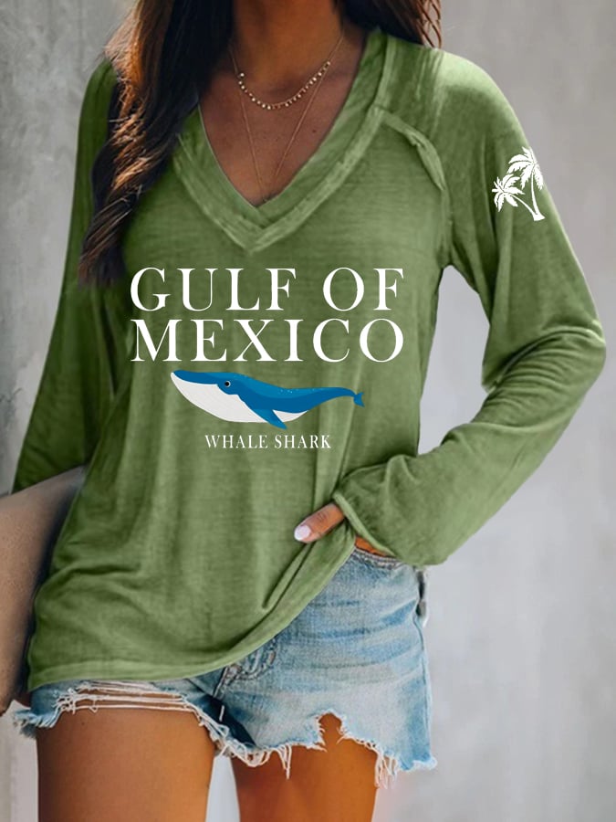 Women's Gulf Of Mexico Print V Neck T-Shirt