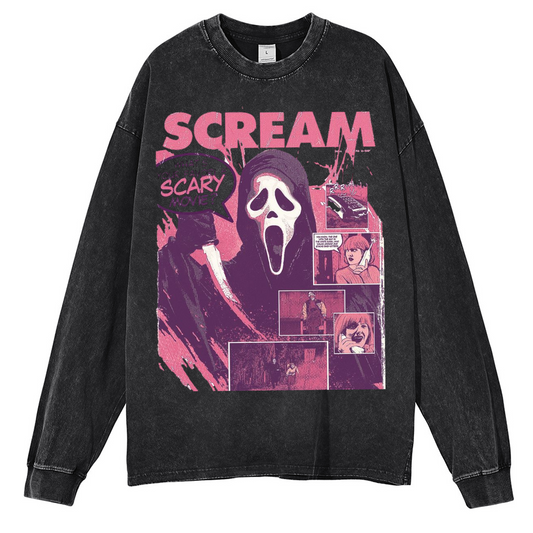 Scream Unisex Washed Printed Round Neck Sweatshirt