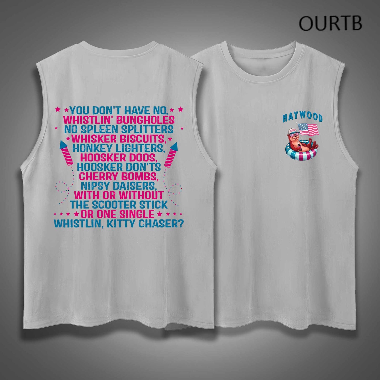 Haywood Beaver USA Independence Day Funny Adult Discomfort Art Print Cotton Sleeveless Tank Tops