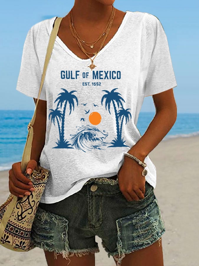Women's Retro Golfo De Mexico 1550 Print T-Shirt