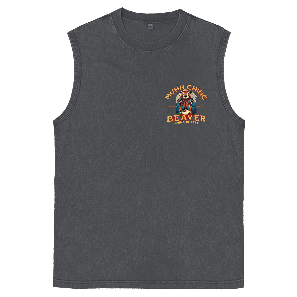 Muhn Ching All You Can Eat Beaver China Buffet Art Print Cotton Sleeveless Tank Tops