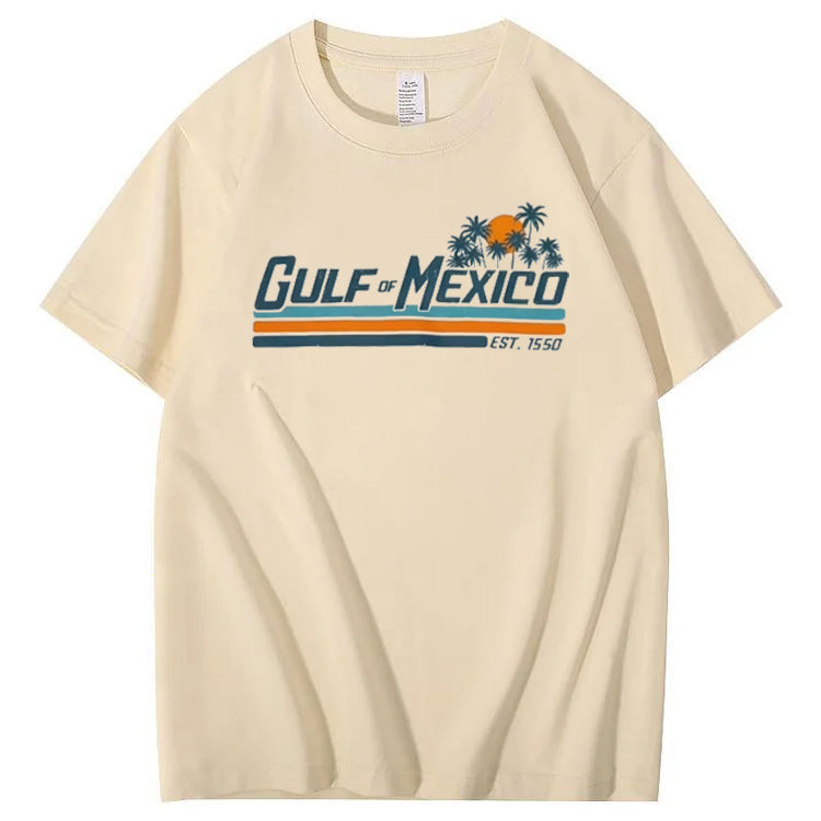 Gulf or Mexico Pattern Print Crew Neck T-Shirt