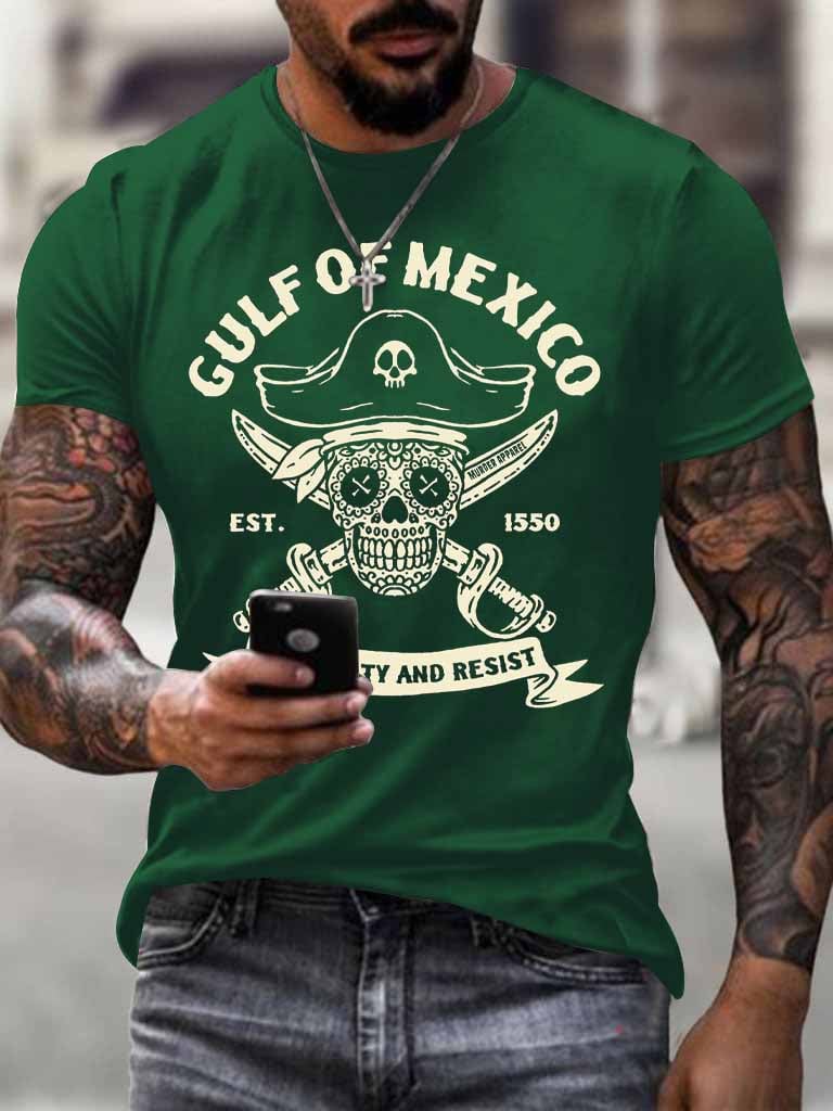 Men'S Retro Gulf Of Mexico Est 1550 Stay Salty And Resist Printed Casual Crew Neck T-Shirt